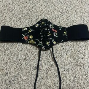 Floral Lace-Up Waist Cincher Belt - Black
